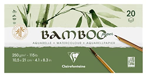 Clairefontaine 975912C - Block Bamboo Aquarelle, einseitg geleimt, 20 Blatt Bambuspapier 250g, DIN A5 10,5x21cm, 1 Block von Clairefontaine