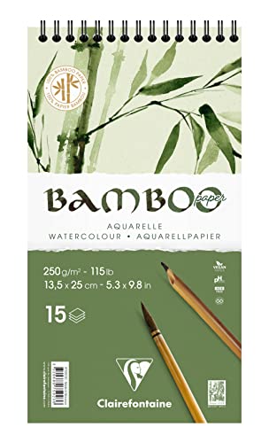 Clairefontaine 975923C - Spiralblock Bamboo Aquarelle, 15 Blatt Bambuspapier 250g, 13,5x25cm, 1 Block von Clairefontaine