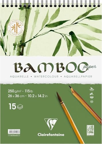 Clairefontaine 975926C - Spiralblock Bamboo Aquarelle, 15 Blatt Bambuspapier 250g, 26x36cm, 1 Block von Clairefontaine