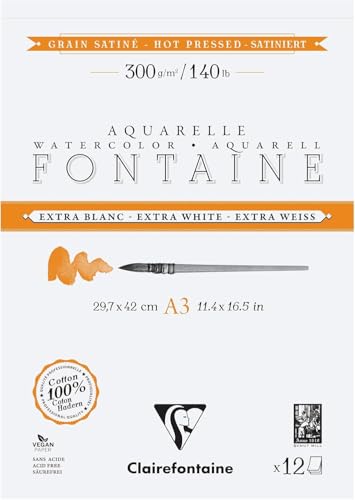 Clairefontaine 976028C - Block Aquarellpapier Fontaine extraweiß satiniert, 2-seitig geleimt, 12 Bogen A3 300g, 1 Stück Clairefontaine 976028C - Block Aquarellpapier Fontaine extraweiß satiniert, 2-seitig geleimt, 12 Bogen A3 300g, 1 Stück von Clairefontaine