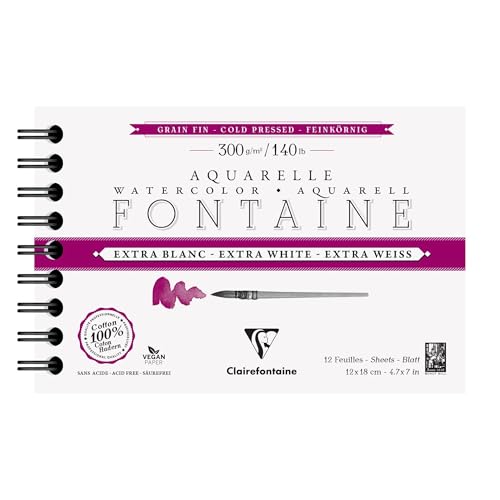 Clairefontaine 976049C - Spiralblock Aquarellpapier Fontaine feinkörnig & extraweiß 12 Bogen 300g 12x18 cm, 1 Stück Clairefontaine 976049C - Spiralblock Aquarellpapier Fontaine feinkörnig & extraweiß 12 Bogen 300g 12x18 cm, 1 Stück von Clairefontaine