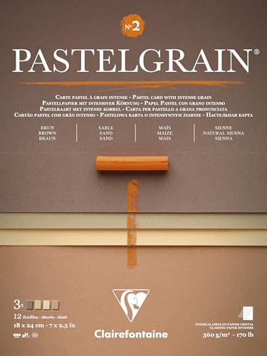 Clairefontaine 976060C Pastelgrain Nr. 2 – 12 Blatt Spezialkarte für trockene Pastellkreide – 18 x 24 cm 360 g – verschiedene Naturtöne – Register aus Kristallpapier von Clairefontaine