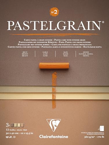 Clairefontaine 976062C Pastelgrain Nr. 2 – 12 Blatt Spezialkarte für trockene Pastellkreide – 30 x 40 cm 360 g – verschiedene Naturtöne – Register aus Kristallpapier von Clairefontaine