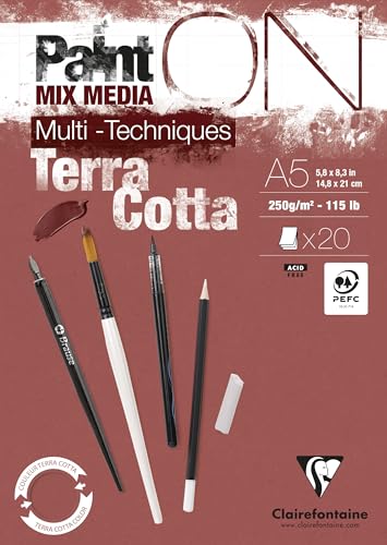 Clairefontaine 976152C - Zeichenblock Malblock PaintON Terracotta, DIN A5, kopfseitig geleimt, 20 Blatt 250g, geeignet für Mixed Media, 1 Stück Clairefontaine 976152C - Zeichenblock Malblock PaintON Terracotta, DIN A5, kopfseitig geleimt, 20 Blatt 250g, geeignet für Mixed Media, 1 Stück von Clairefontaine