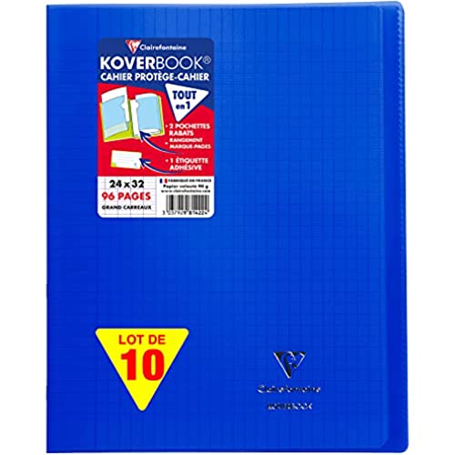 Clairefontaine 981422C - Packung mit 10 Heften Koverbook DIN A4+, 24x32cm, 48 Blatt Französische Lineatur, 90g, Einband PP, Marineblau, 1 Pack von Clairefontaine