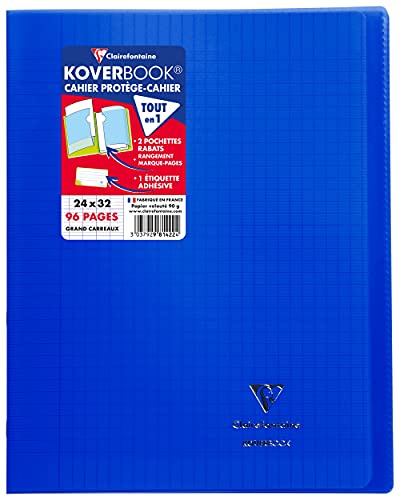 Clairefontaine 981422C - Schulheft / Heft Koverbook DIN A4+ 24x32 cm 48 Blatt 90g, französische Lineatur, Einband aus transparentem Polypropylen, robust, geheftet, Marineblau, 1 Stück von Clairefontaine