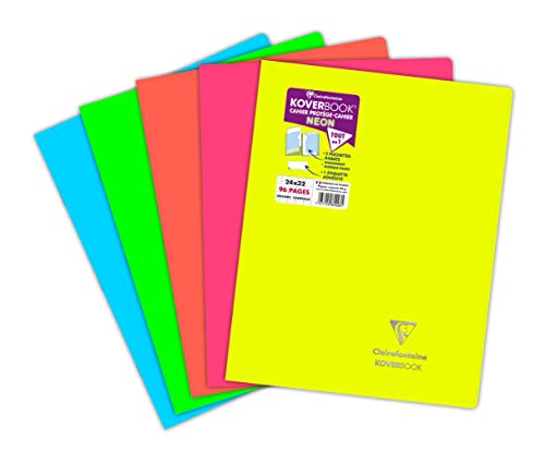 Clairefontaine 981423C - Heft Koverbook NEON geheftet Umschlag aus PP blickdicht 24x32cm 48 Blatt, französische Lineatur, farbig sortiert in Neonfarben, 1 Stück von Clairefontaine