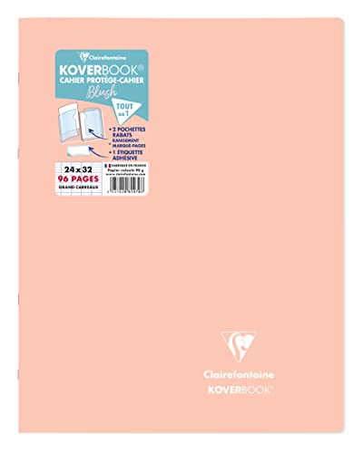 Clairefontaine 981479C - Heft Koverbook BLUSH geheftet Umschlag aus PP zweifarbig blickdicht 24x32cm 48 Blatt, französische Lineatur Korallenrot/Blau, 1 Stück von Clairefontaine