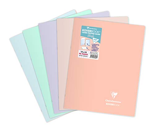 Clairefontaine 981481AMZC - Set mit 5 Heften Koverbook Blush, 2 Klarsichthüllen, 48 Blatt, DIN A4+, 24 x 32cm, 90g, 1 Set, farbig sortiert von Clairefontaine