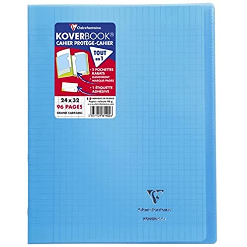 Clairefontaine 981602C - Packung mit 10 Heften Koverbook DIN A4+, 24x32cm, 48 Blatt kariert mit Rand, 90g, Einband PP, Blau, 1 Pack von Clairefontaine