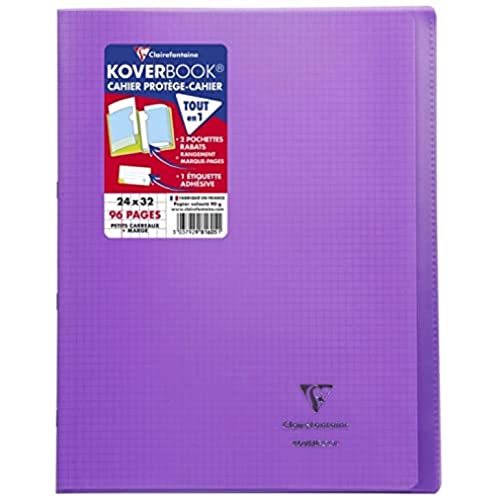 Clairefontaine 981605C - Packung mit 10 Heften Koverbook DIN A4+, 24x32cm, 48 Blatt kariert mit Rand, 90g, Einband PP, Lila, 1 Pack von Clairefontaine