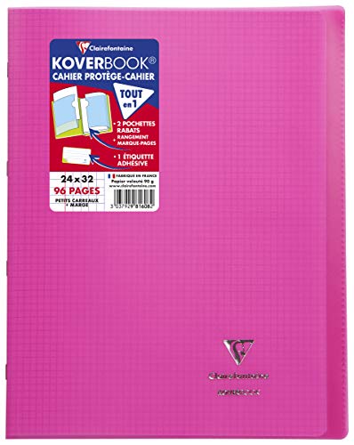 Clairefontaine 981608C - Heft / Notizbuch Koverbook, DIN A4+, 24x32 cm, 48 Blatt 90g,kariert 5/5 mit Rand, Einband aus transparentem Polypropylen, Rosa, 1 Stück von Clairefontaine