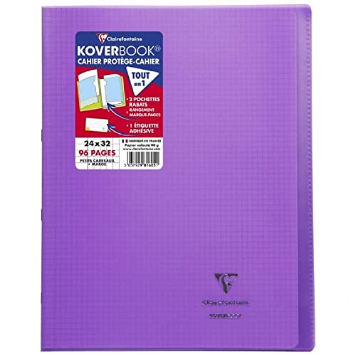 Clairefontaine 981608C - Packung mit 10 Heften Koverbook DIN A4+, 24x32cm, 48 Blatt kariert mit Rand, 90g, Einband PP, Rosa, 1 Pack von Clairefontaine