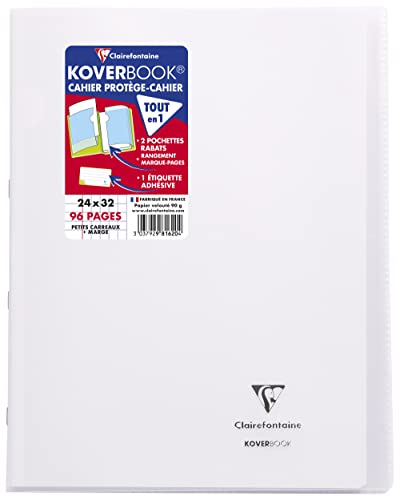 Clairefontaine 981620C - Packung mit 10 Heften Koverbook DIN A4+, 24x32cm, 48 Blatt kariert mit Rand, 90g, Einband PP, Transparent, 1 Pack von Clairefontaine