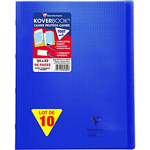 Clairefontaine 981622C - Packung mit 10 Heften Koverbook DIN A4+, 24x32cm, 48 Blatt kariert mit Rand, 90g, Einband PP, Marineblau, 1 Pack von Clairefontaine