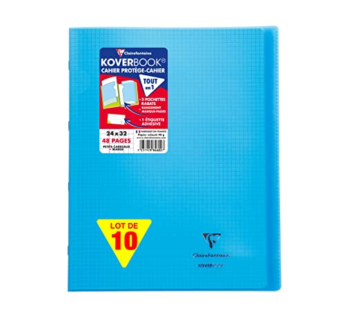 Clairefontaine 984602C - Packung mit 10 Heften Koverbook, DIN A4+, 24 x 32 cm, 24 Blatt, kariert, 90 g, Blau, 1 Pack von Clairefontaine