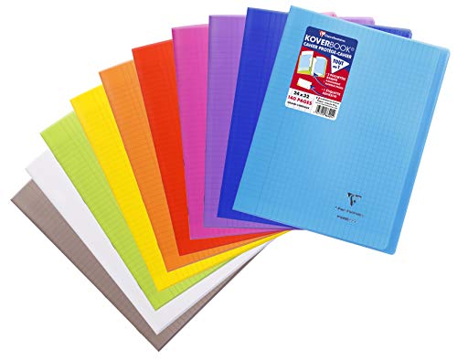 Clairefontaine 986401C - Schulheft / Heft Koverbook DIN A4+ 24x32 cm 70 Blatt 90g, französische Lineatur, Einband aus transparentem Polypropylen, robust, geheftet, farbig sortiert, 1 Stück von Clairefontaine