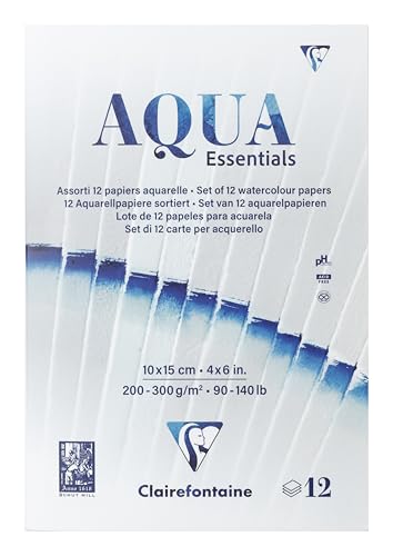 Clairefontaine Aqua Essential 976097C Block verleimt, 10 x 15 cm – 12 Aquarellpapiere – ideal für die Nasstechnik von Clairefontaine