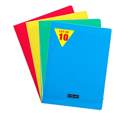 Clairefontaine 18060C - Packung mit 10 Heft / Schulheften Calligraphe DIN A4+ 24x32 cm, 24 Blatt, französische Lineatur, 90g, farbig sortiert, 1 Pack von Calligraphe