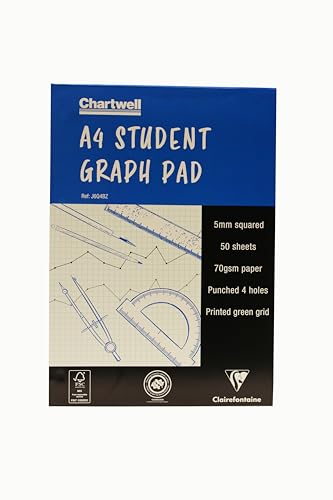 Clairefontaine J6Q4BZ - Chartwell Block geleimt, 50 Blatt, DIN A4 70g Millimeterpapier quadratisch, Weiß/hellgrün, ideal für technische Zeichnung mit Graphitstift, 1 Stück von Clairefontaine