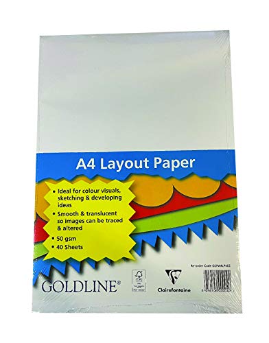 Clairefontaine Goldline Layout-Papier, A4, 297 x 210 mm, 40 Blatt, 50 g/m² Papier, geeignet für Farbbilder, Skizzieren und Entwicklungsideen, Weiß von Clairefontaine