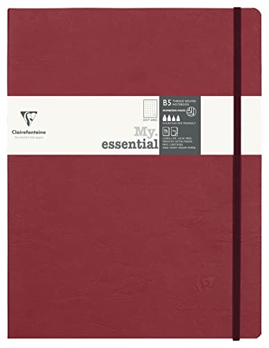 Clairefontaine 794432C - Notizbuch My.Essential Age Bag, Format B5 (19x25 cm), mit Fadenbindung, 96 Blatt nummeriert, dot/punktkariert, Papier elfenbein 90g, Bordeaux, 1 Stück von Clairefontaine