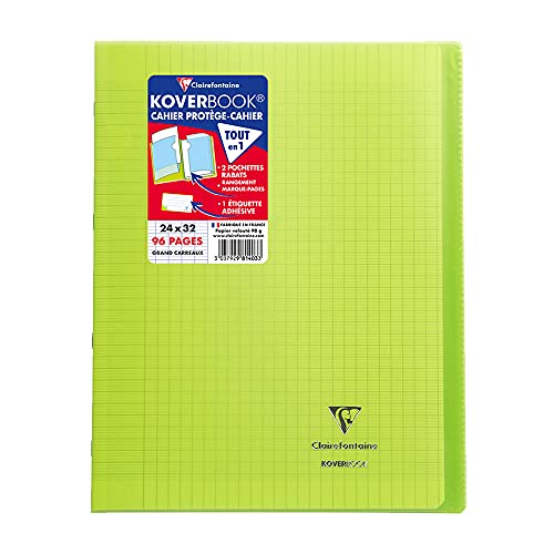 Clairefontaine 981413C - Schulheft / Heft Koverbook DIN A4+ 24x32 cm 48 Blatt 90g, französische Lineatur, Einband aus blickdichtem Polypropylen, robust, geheftet, Grün, 1 Stück von Clairefontaine