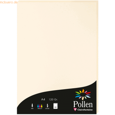 Clairefontaine Papier Pollen A4 120g 50 Blatt elfenbein von Clairefontaine