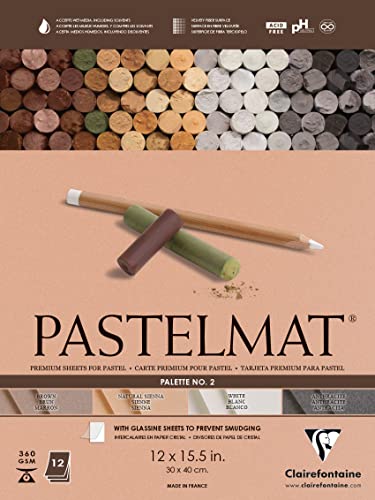 Clairefontaine Pastelmat geklebter Block - Palette Nr. 2 - (12 x 15 3/4 Zoll) 30 x 40 cm - 360 g - 12 Blatt - Sienna, Weiß, Braun, Anthrazit von Clairefontaine