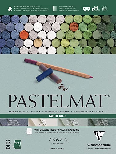 Clairefontaine Pastelmat geklebter Block - Palette Nr. 5 - (7 x 9 1/2 Zoll) 18 x 24 cm - 360 g - 12 Blatt - Dunkelgrün, Hellgrün, Weiß, Dunkelblau von Clairefontaine