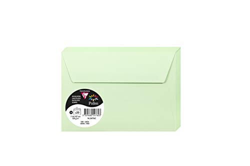 Clairefontaine 5476C - Packung mit 20 Umschläge Pollen, Format C6, 114 x 162mm, 120g, ideal für Einladungen und Korrespondenz, Grün, 1 Pack von Clairefontaine