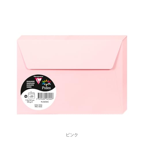 Clairefontaine 5656C - Packung mit 20 Umschläge Pollen, Format C6, 114 x 162mm, 120g, ideal für Einladungen und Korrespondenz, Rosa, 1 Pack von Clairefontaine