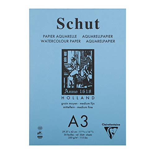 Clairefontaine SCH11853C - Aquarellblock verleimt Shut Papier feinkörnig, petit grain, 250g, 30 Blatt 29,7x42 cm, Weiß von Clairefontaine