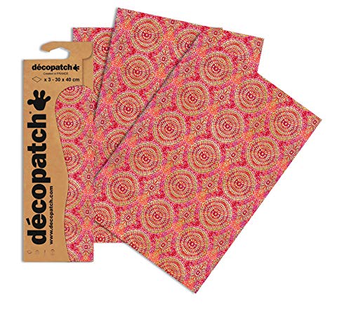 Decopatch Papier No. 393 (rot Kreisornament gold, 395 x 298 mm) 3er Pack von Décopatch