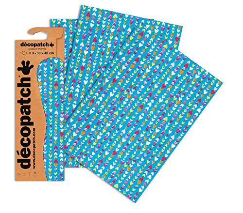 Decopatch Papier No. 410 (blau Herzen bunt, 395 x 298 mm) 3er Pack von Decopatch