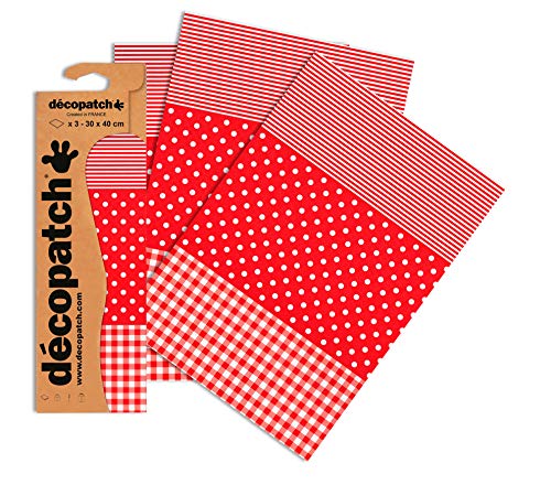 Decopatch Papier No. 484 (395 x 298 mm) 3er Pack rot gepunktet von Décopatch