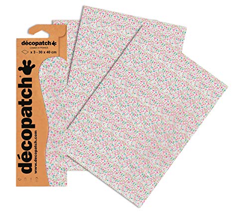 Decopatch Papier No. 717 (pink bunt weiß Streublümchen, 395 x 298 mm) 3er Pack von Decopatch