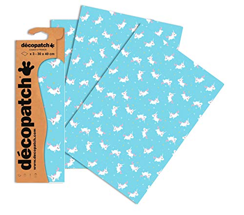 Decopatch Papier No. 727 (blau Einhorn, 395 x 298 mm) 3er Pack von Decopatch