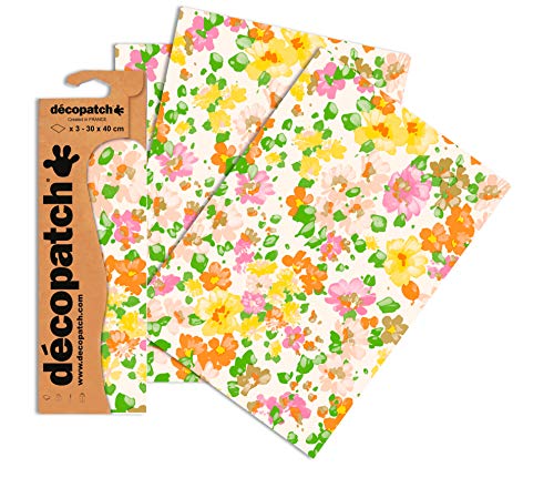 Decopatch Papier No. 776 (bunt Blumen Aquarelle, 395 x 298 mm) 3er Pack von Decopatch