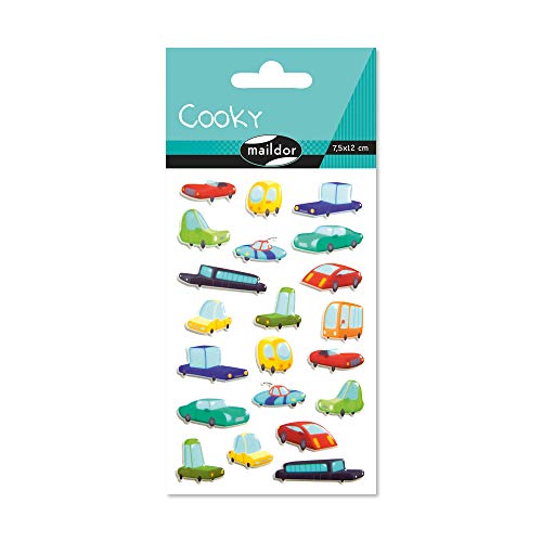 Maildor CY114C - Packung mit 1 Bogen 3D-Aufklebern Cooky, 7,5 x 12 cm, 21 Stickers, 1 Pack, Auto von Maildor