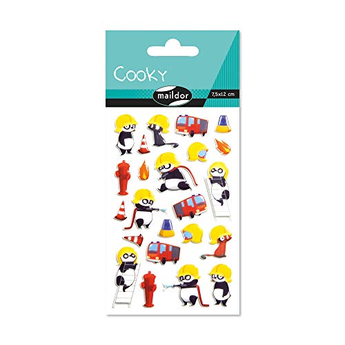 Maildor CY115C - Packung mit 1 Bogen 3D-Aufklebern Cooky, 7,5 x 12 cm, 23 Stickers, 1 Pack, Feuerwehr von Maildor