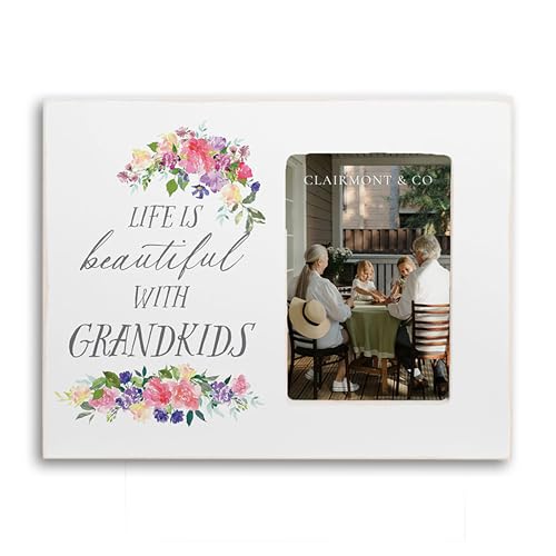 Clairmont & Co Horizontaler stehender Tisch-Bilderrahmen mit 15,2 x 10,2 cm Fotoeinsatz, Holz, Life Is Beautiful With Grandkids von Clairmont & Co