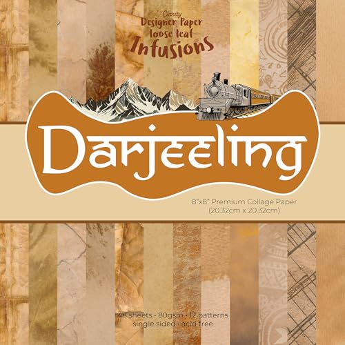 Clarity Designer Paper Darjeeling Infusions: 20,3 x 20,3 cm Premium Collagenpapier, 48 Blatt, 80 g/m², 12 Muster, einseitig, säurefrei von Claritystamp