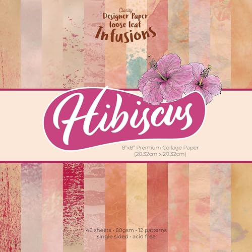 Clarity Designer-Papier – Hibiskus-Infusionen: 20,3 x 20,3 cm Premium-Collagepapier, 48 Blatt, 80 g/m², 12 Muster, einseitig, säurefrei von Claritystamp