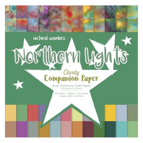 Northern Lights – Clarity Companion Paper 20,3 x 20,3 cm, dekorativer Bastelpapierblock, Designer-Spezialpapier für Scrapbooking, Kartenherstellung, Druckherstellung, Stempeln, 150 g/m² von Claritystamp