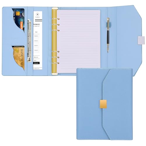 A5 Leder Nachfüllbar Ringbuch mit Magnetschnalle - 6 Ringe A5 Binder mit Nachfüllpapier und Karte, Stiftschacht - Leder Planer Notizbuch mit Hardware Magnetic Schließen,A5 Ringbuch Nachfüllbar(Blau-1) von Classycoo