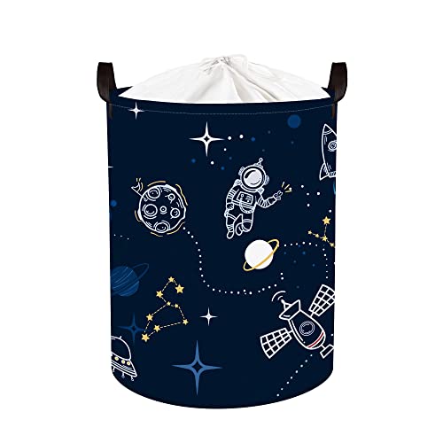Clastyle 45L Universum Raumschiff Astronaut Wäschekorb Kinderzimmer mit Deckel Schwarz Wäschekorb Rund Aufbewahrungskorb für Kleidung im Schlafzimmer, 36x45 cm von Clastyle
