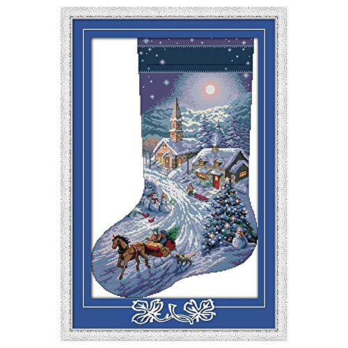 Cleana Arts Kreuzstich-Kits, Weihnachtsstrumpf, 14 CT Gezählt, 37cm × 55cm von Cleana Arts