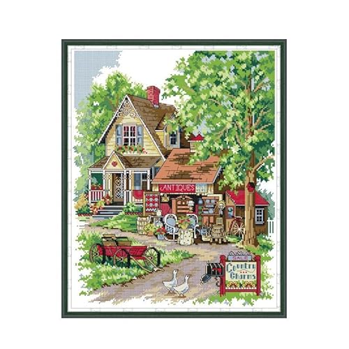 Cleana Arts Kreuzstich-Set, geprägt, komplettes Sortiment von Stick-Starter-Kits für Anfänger, DIY, 14 CT, 2 Stränge, bezaubernde Landschaft, 36 cm x 44 cm von Cleana Arts