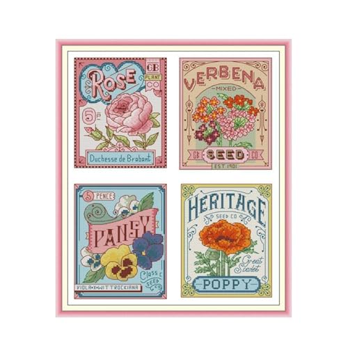 Cleana Arts Kreuzstich-Set, gestempelte Stickerei-Starter-Kits, Blumen (14 Ct, 2 Stränge) von Cleana Arts